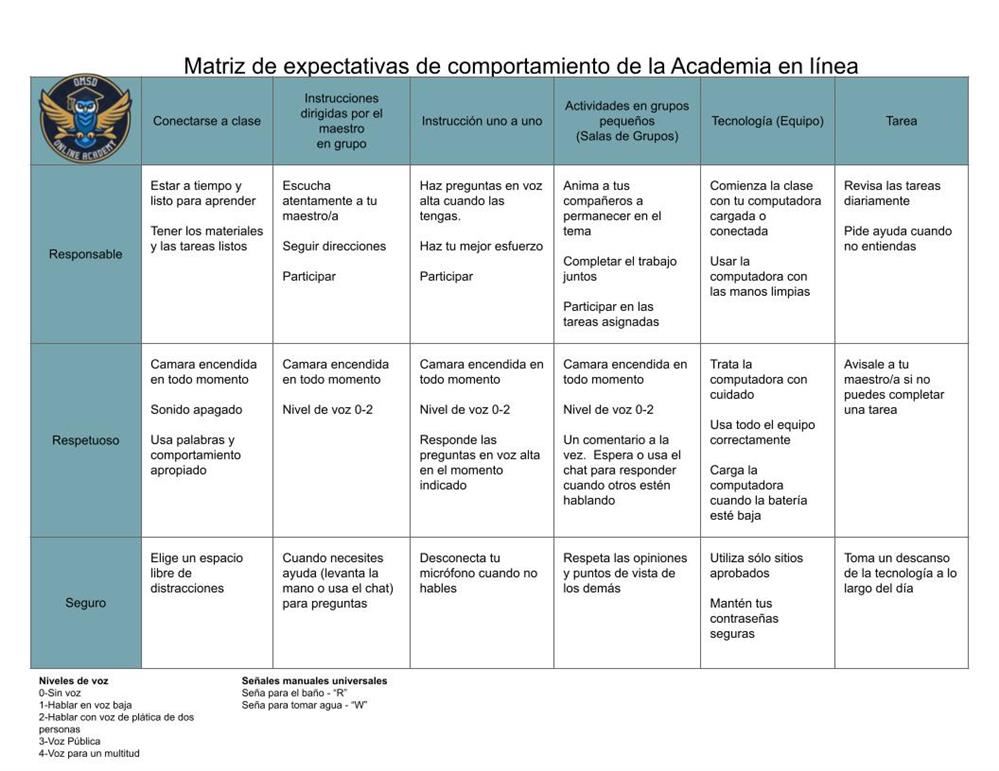Behavior Matrix Spanish